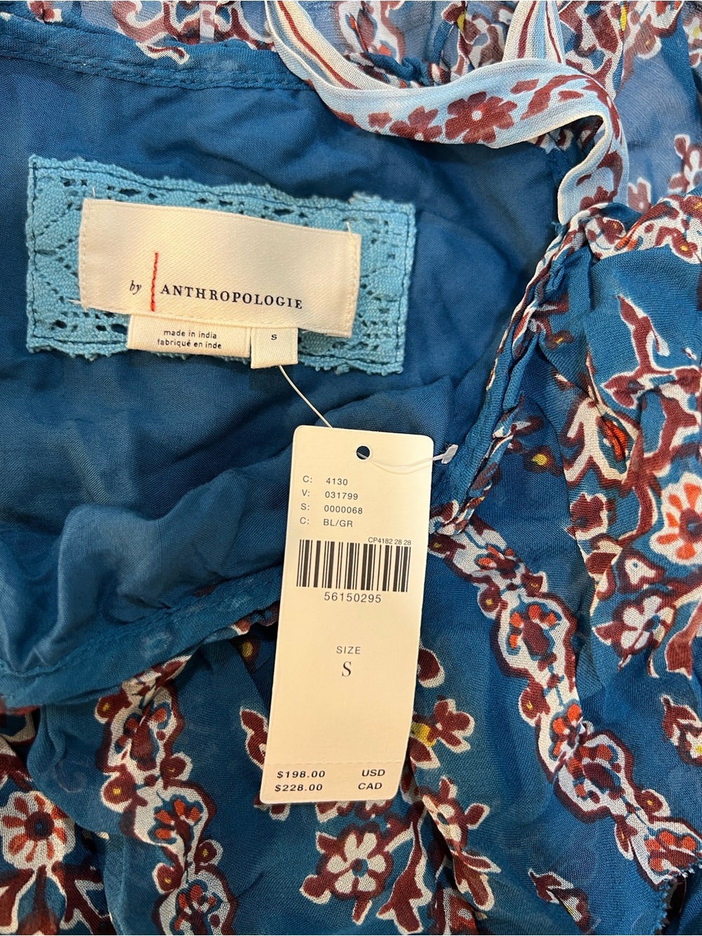 Anthropologie Ruffled Blue Floral Printed Dress Bohemian Style Women’s size S - Picture 2 of 16